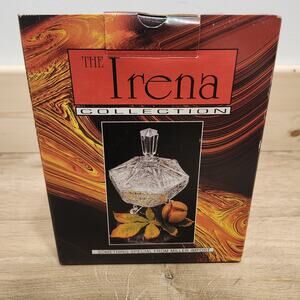 Vintage Irena Candy Dish Lead Crystal with Lid Footed Etched Poland